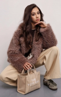 Шуба зі штучного хутра мокко
