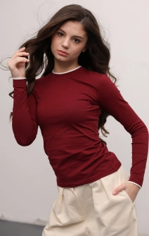 Лонгслив бордовый с белым кантом