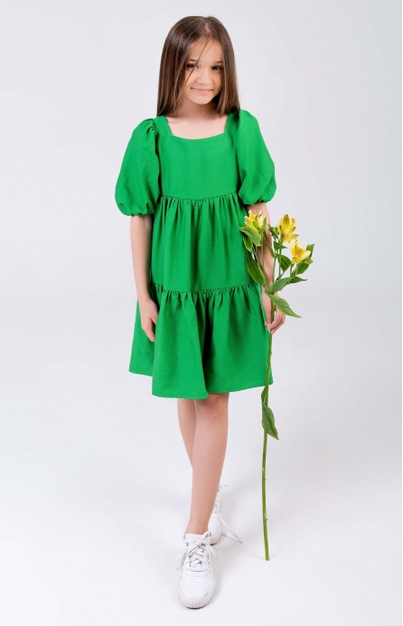 Летнее платье с рукавами-буфами мини зеленое