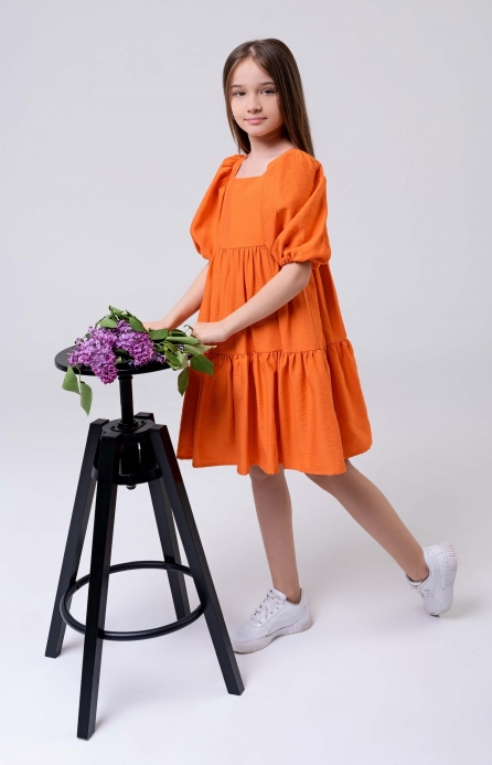 Літня сукня з рукавами-буфами міні помаранчева