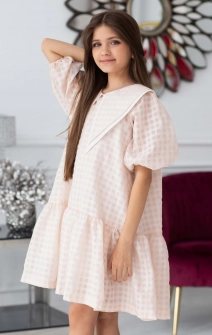 Сукня А-силуету з об'ємним коміром персикова