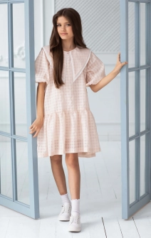 Сукня А-силуету з об'ємним коміром персикова