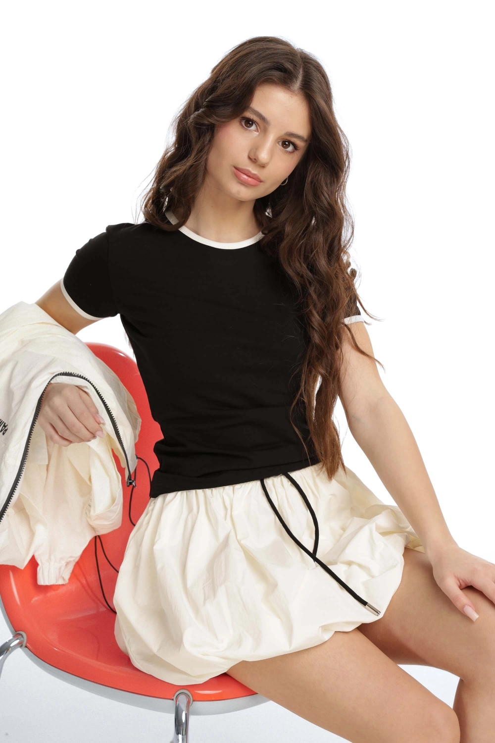 Юбка-баллон жатая молочная