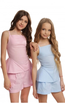 Топ приталений лляний блакитний