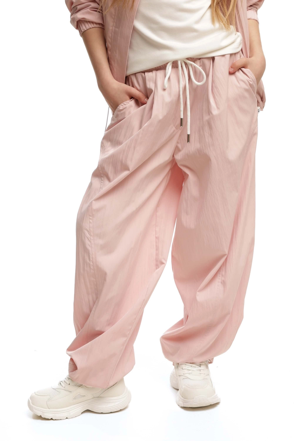 Штаны-алладины жатые пудровые