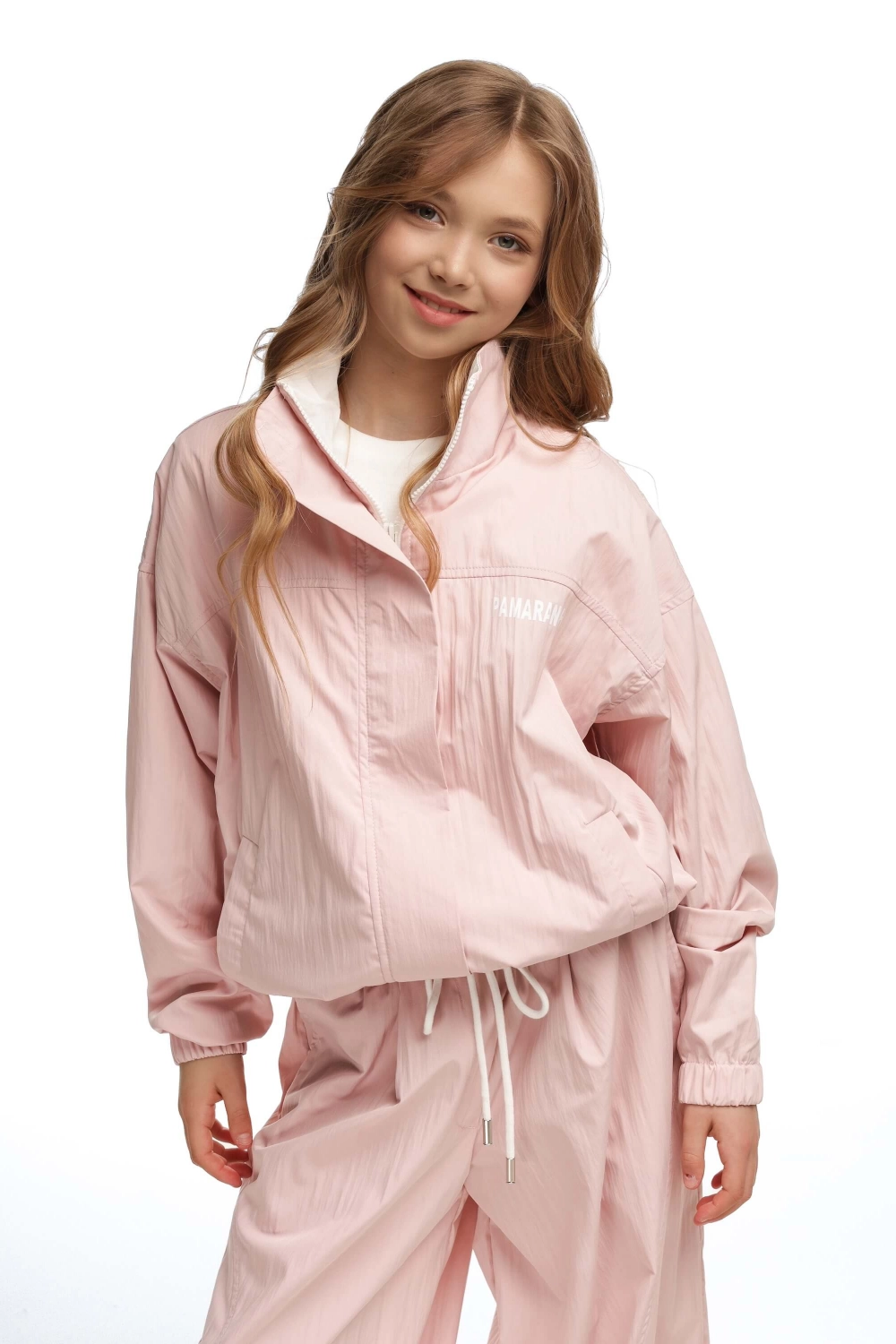 Бомбер тонкий жатий пудровий