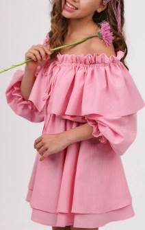 Лляна міні-сукня з пишною спідницею рожева