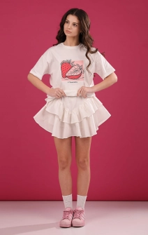 Лляна спідниця-шорти з рюшами молочна