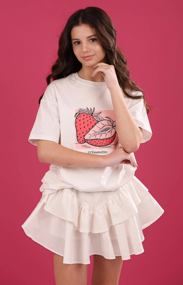 Лляна спідниця-шорти з рюшами молочна