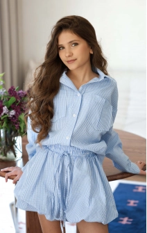 Спідниця-балон в дрібну клітинку блакитна