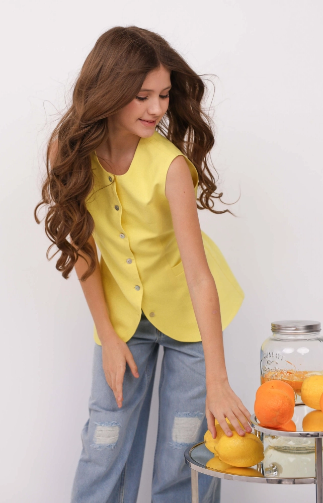 Жилет лляний подовжений лимонний